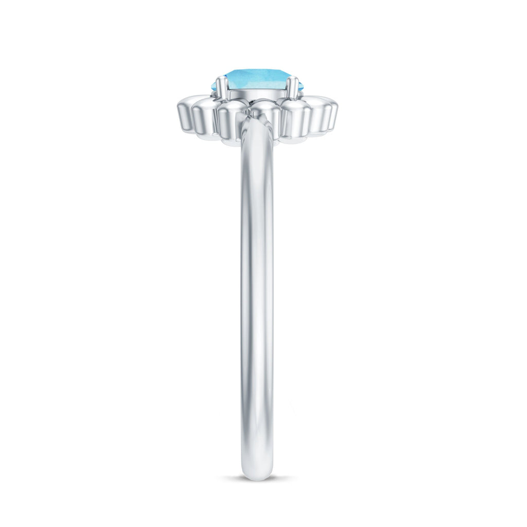 Natural Aquamarine Flower Promise Ring with Certificate