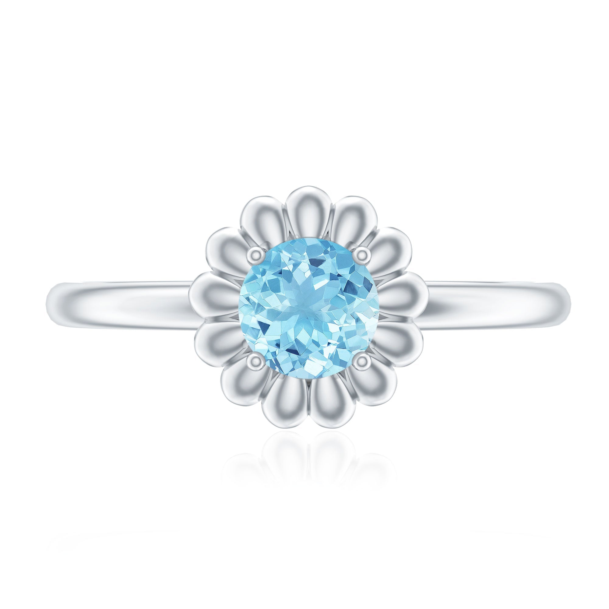Natural Aquamarine Flower Promise Ring with Certificate