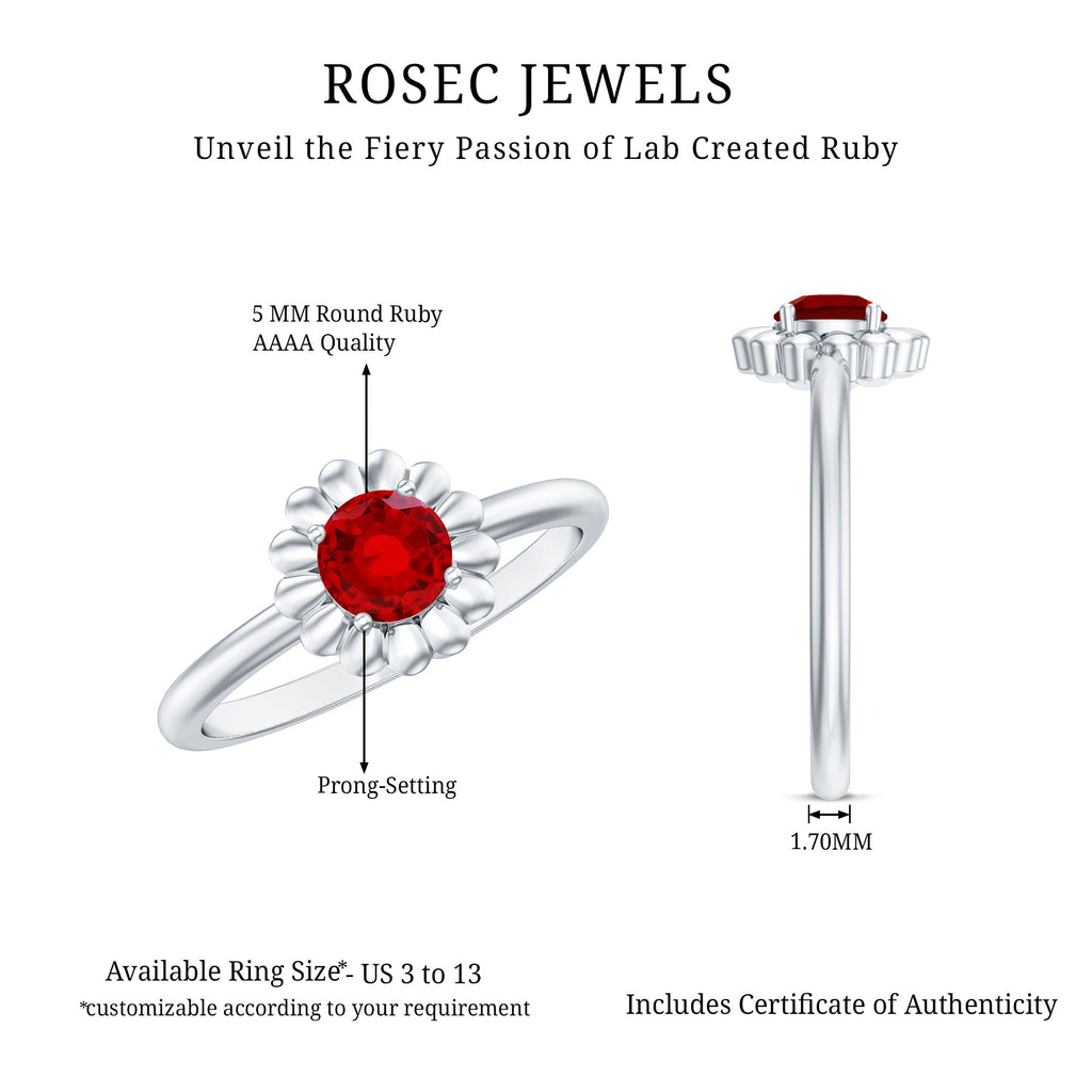 Solitaire Lab Grown Ruby Flower Promise Ring for Her