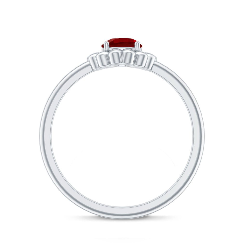 Solitaire Lab Grown Ruby Flower Promise Ring for Her