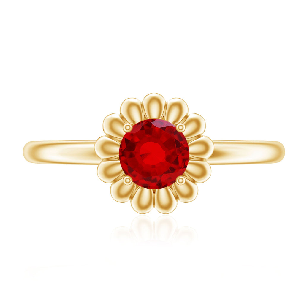 Solitaire Lab Grown Ruby Flower Promise Ring for Her
