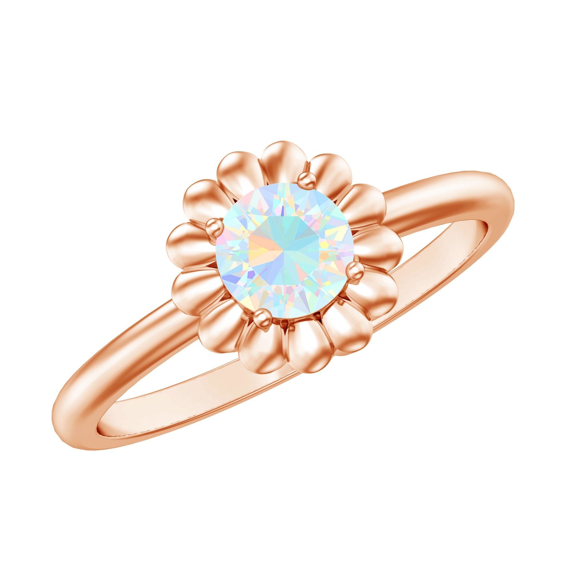 Natural Solitaire Ethiopian Opal Flower Promise Ring