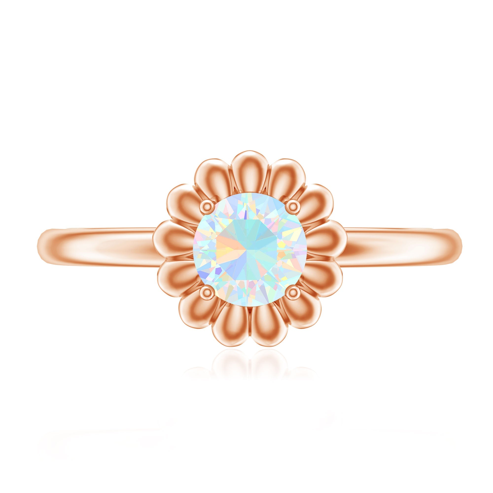 Natural Solitaire Ethiopian Opal Flower Promise Ring