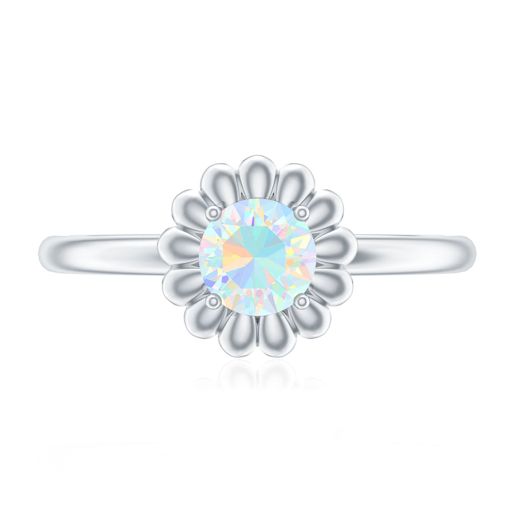 Natural Solitaire Ethiopian Opal Flower Promise Ring