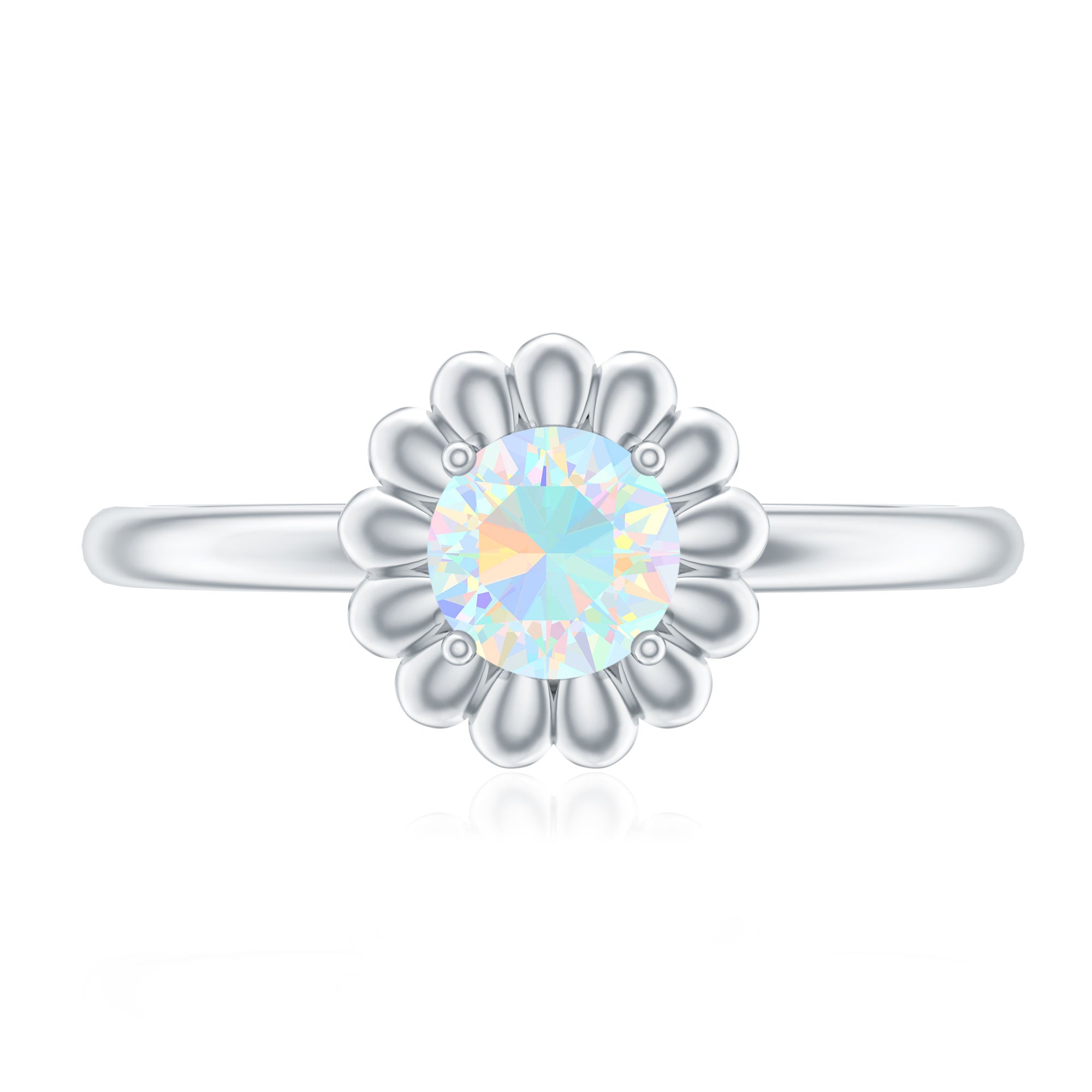 Natural Solitaire Ethiopian Opal Flower Promise Ring
