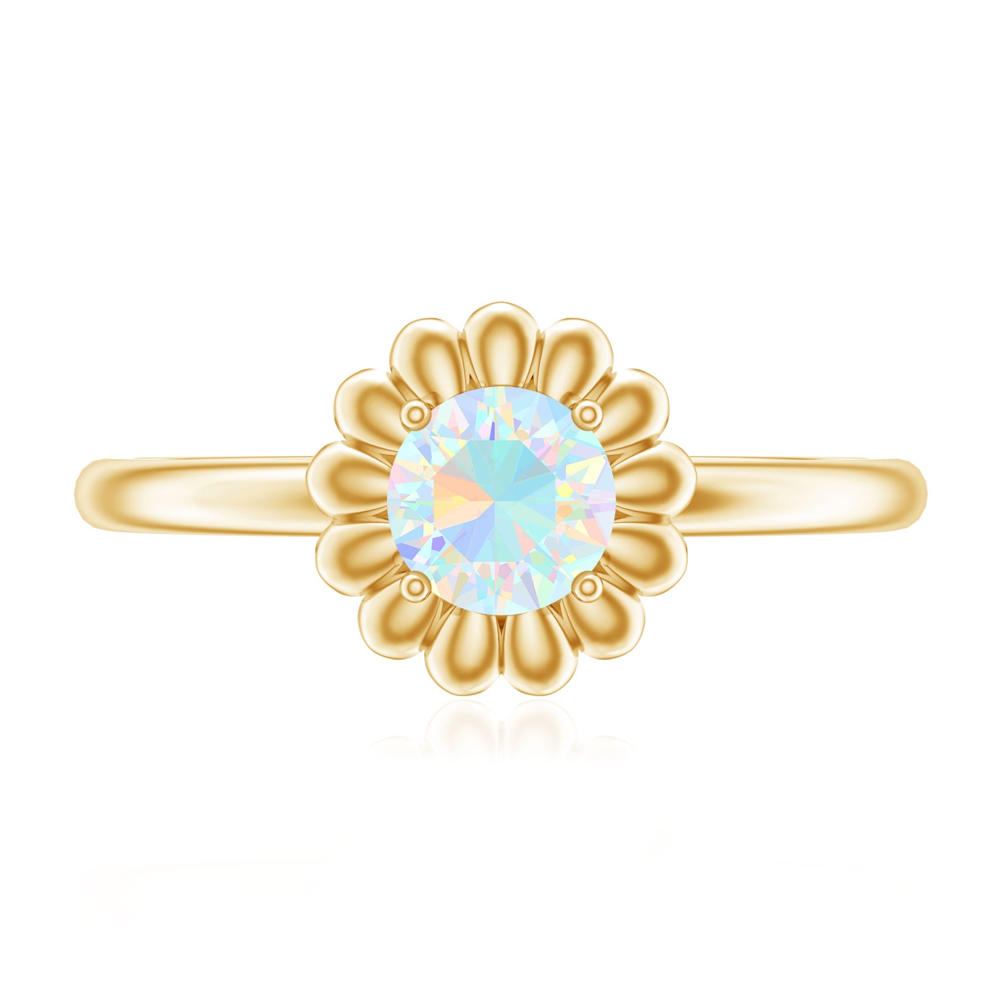 Natural Solitaire Ethiopian Opal Flower Promise Ring
