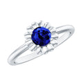Certified 0.6 Carat Lab Grown Blue Sapphire Flower Promise Ring for Women