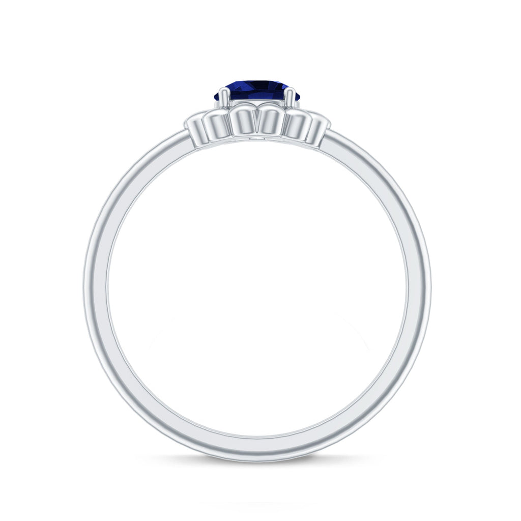 Certified 0.6 Carat Lab Grown Blue Sapphire Flower Promise Ring for Women