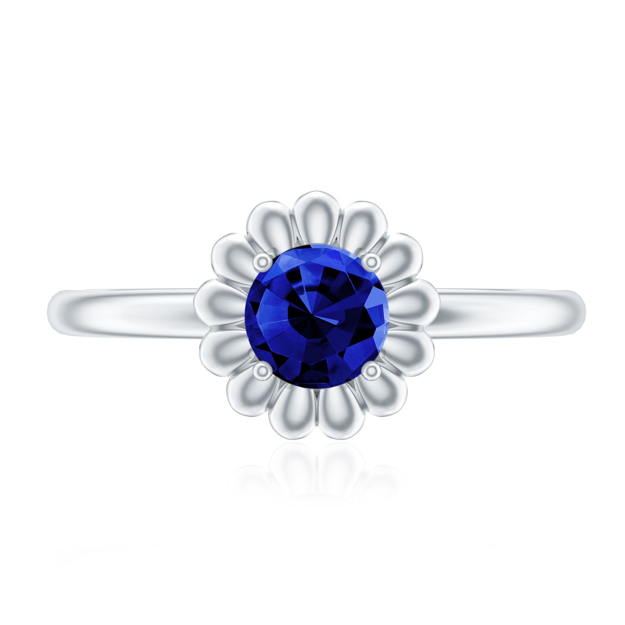 Certified 0.6 Carat Lab Grown Blue Sapphire Flower Promise Ring for Women