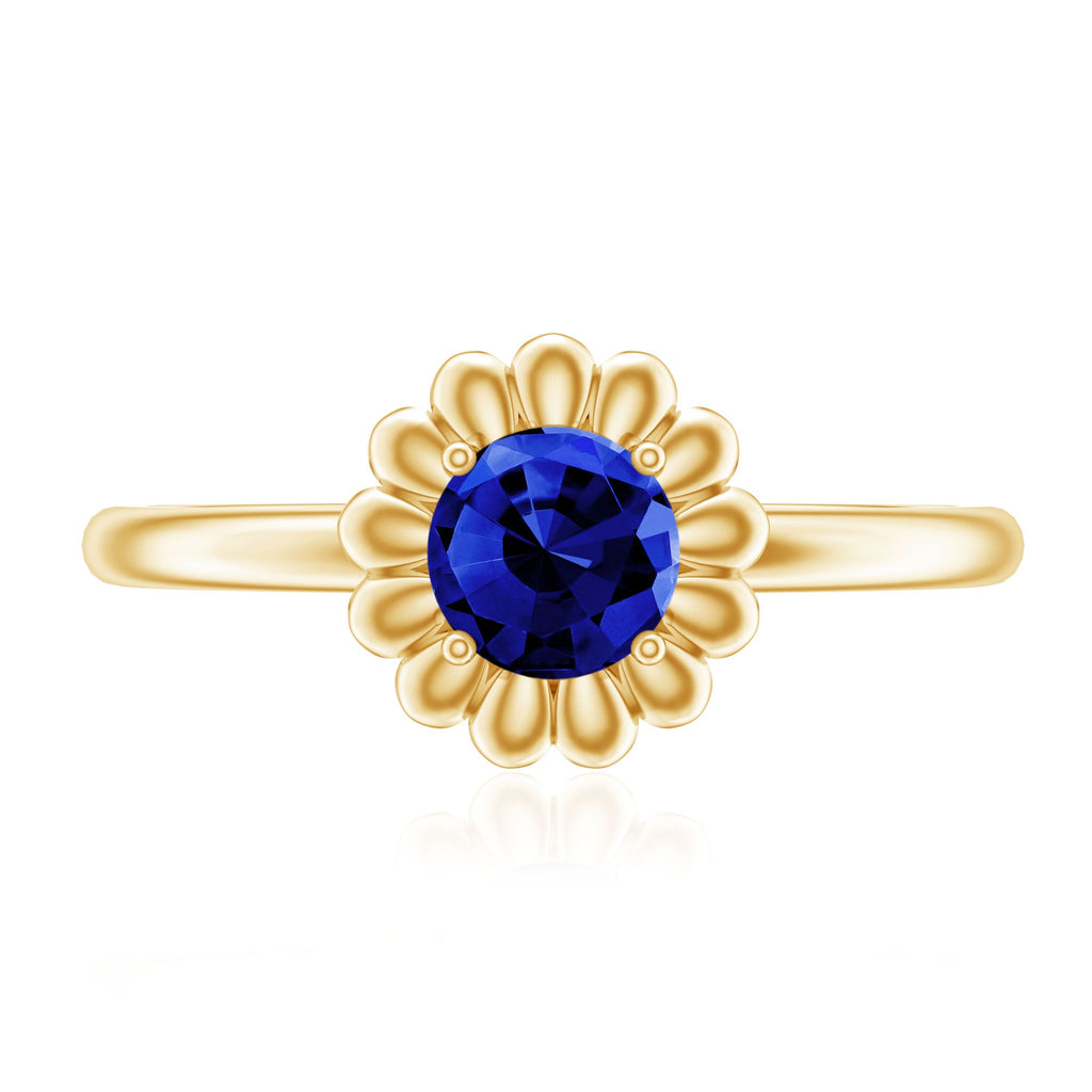 Certified 0.6 Carat Lab Grown Blue Sapphire Flower Promise Ring for Women
