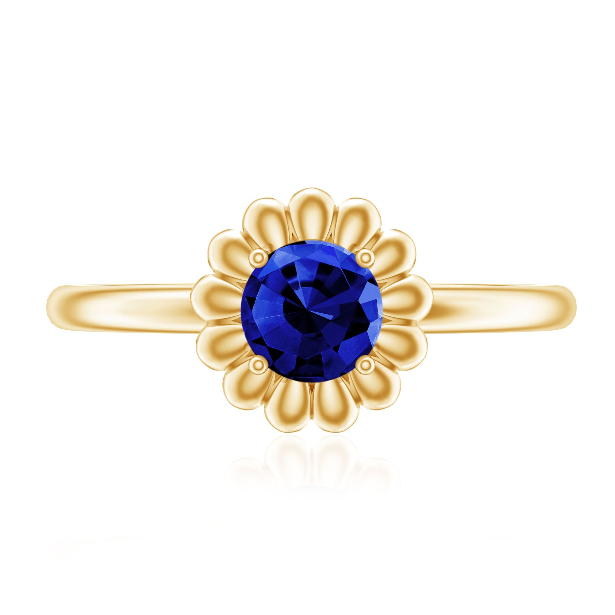 Certified 0.6 Carat Lab Grown Blue Sapphire Flower Promise Ring for Women