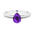 Real 1 Carat Amethyst Pear Shaped Engagement Ring with Diamond