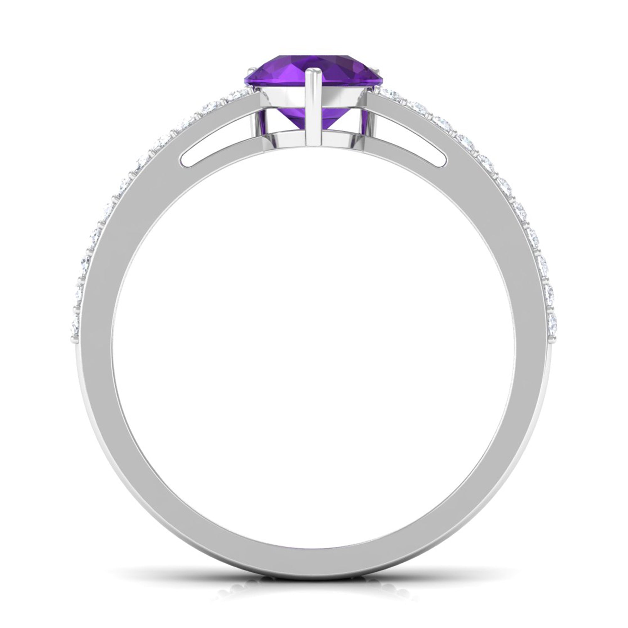 Real 1 Carat Amethyst Pear Shaped Engagement Ring with Diamond