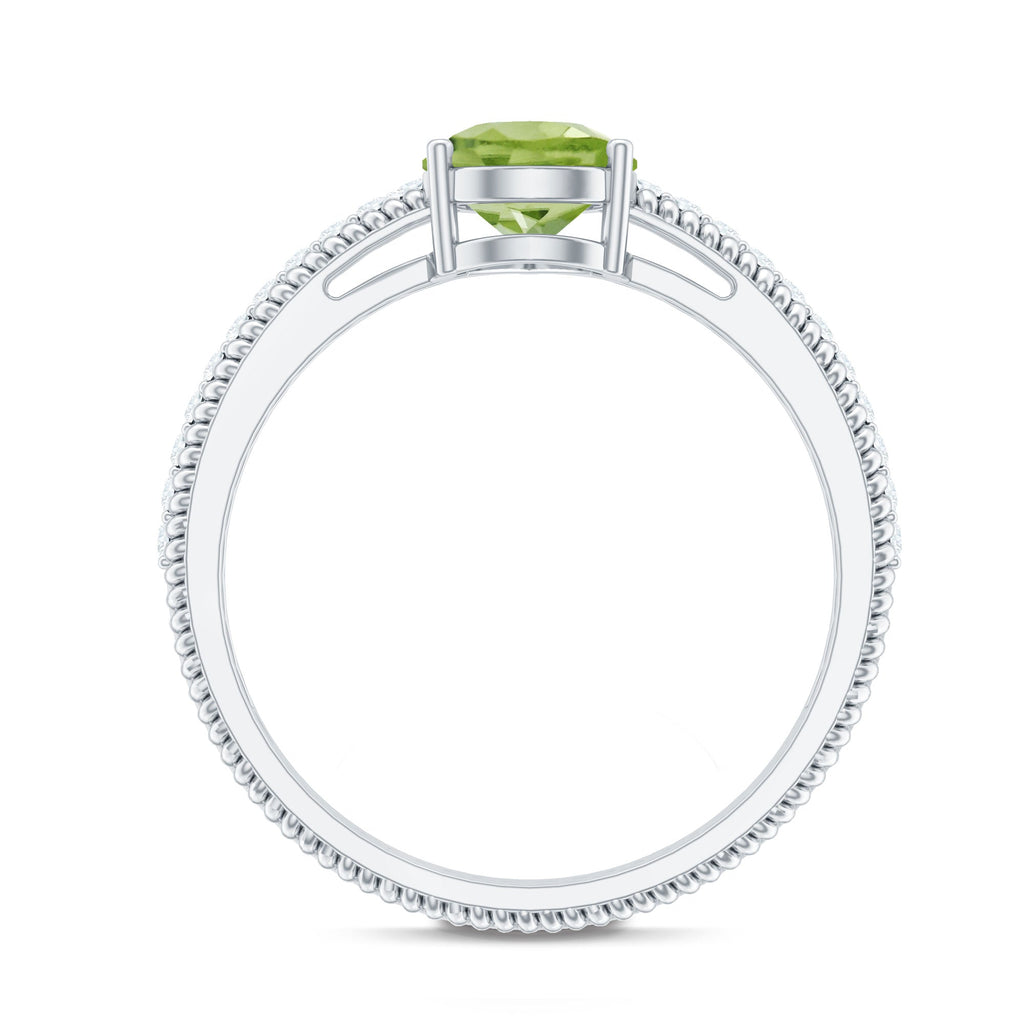 Natural 1 Carat Pear Shaped Peridot Engagement Ring with Diamond