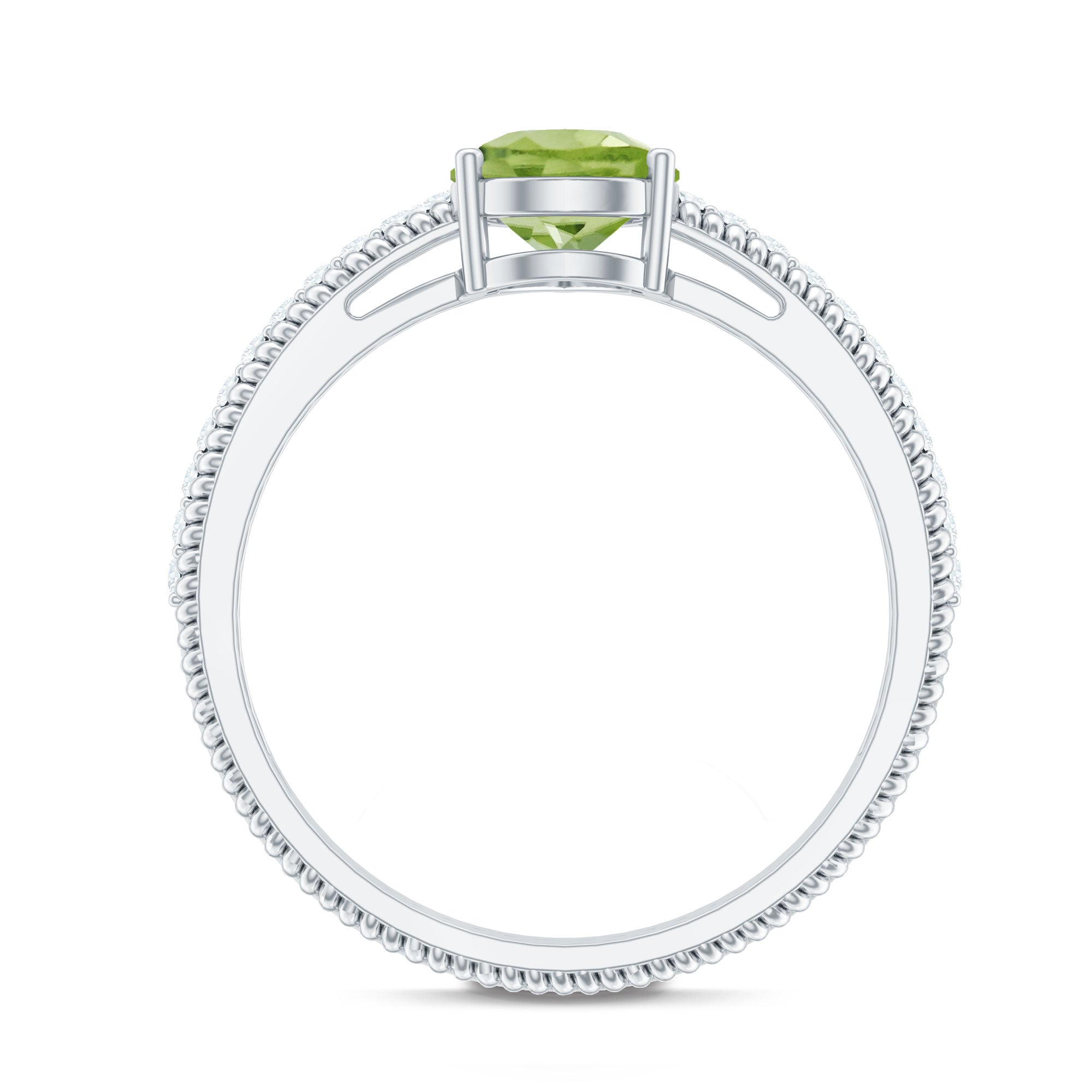 Natural 1 Carat Pear Shaped Peridot Engagement Ring with Diamond