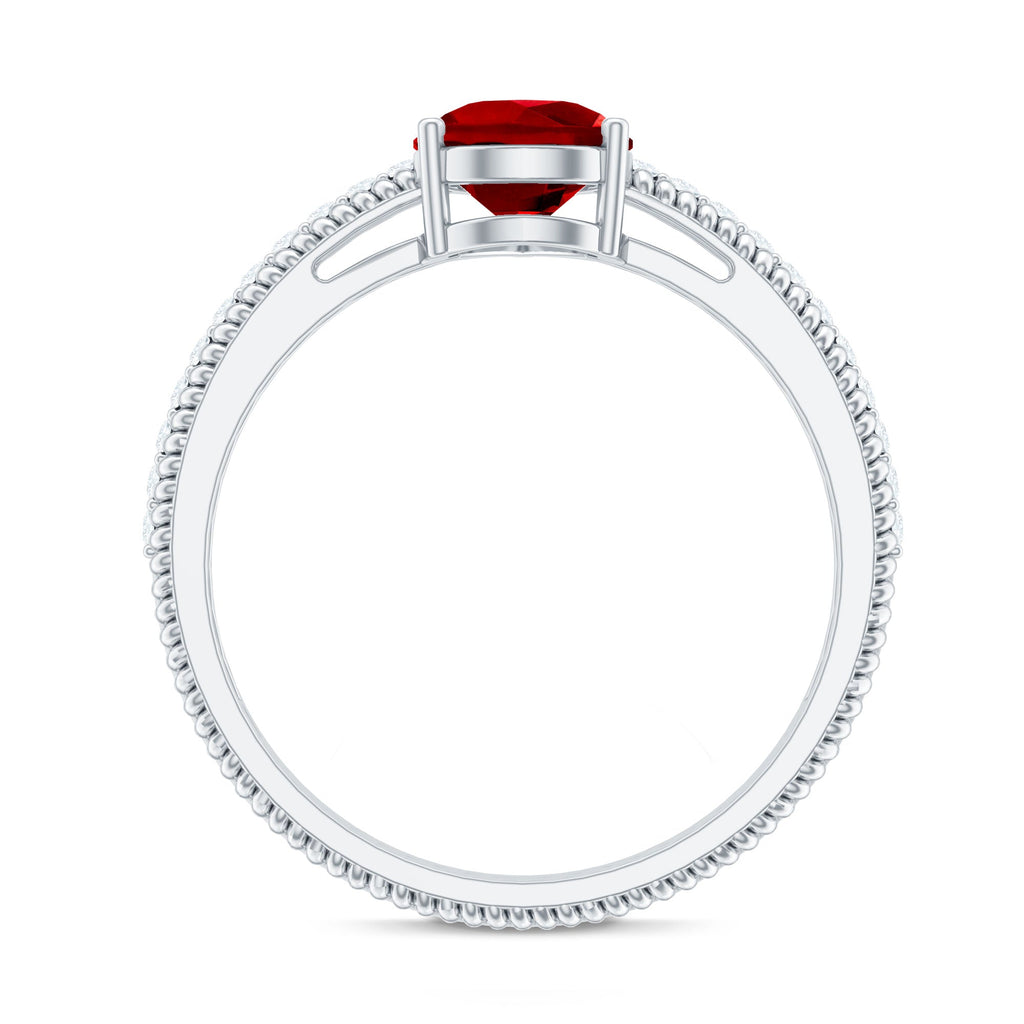Solitaire Lab Grown Ruby Teardrop Engagement Ring with Diamonds