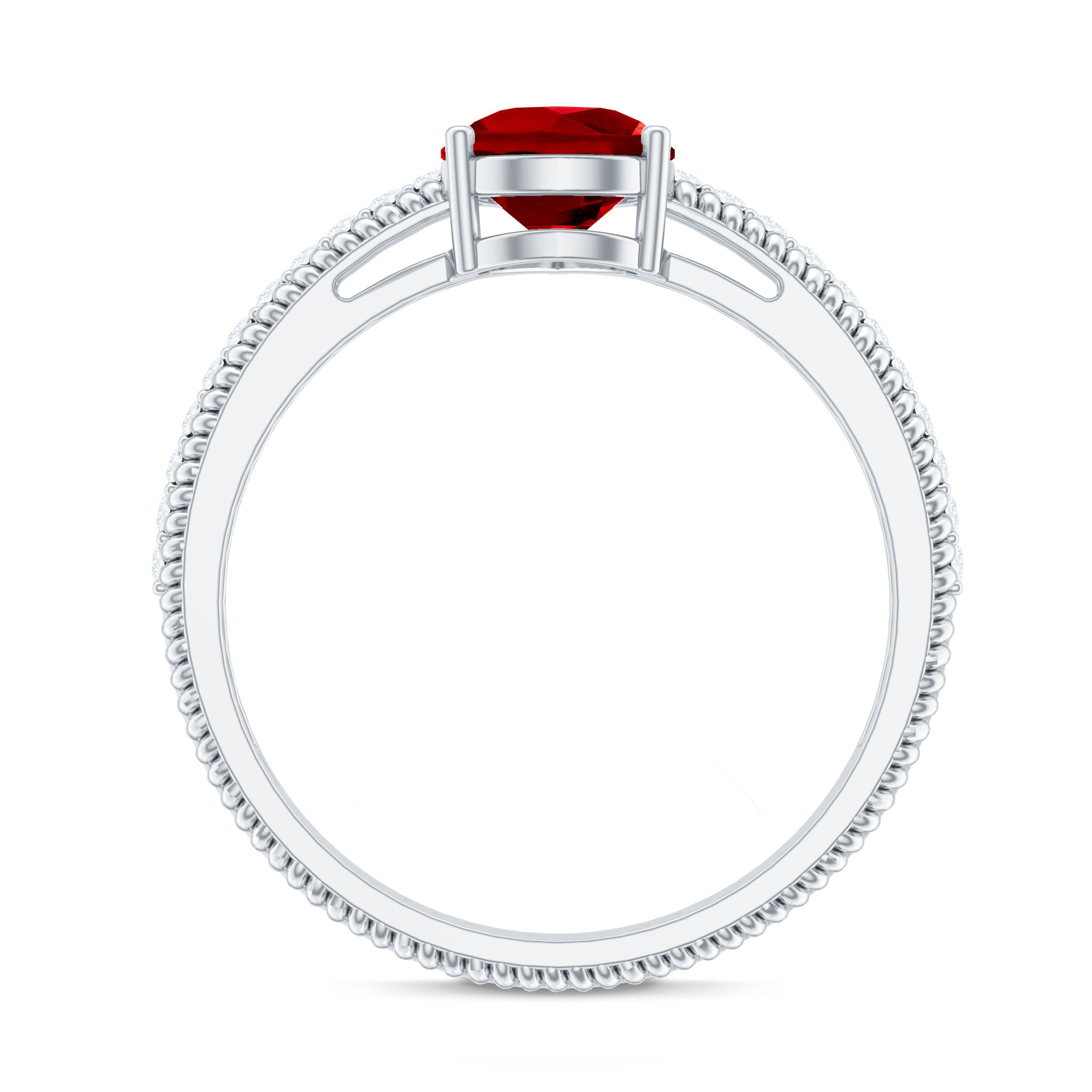 Solitaire Lab Grown Ruby Teardrop Engagement Ring with Diamonds