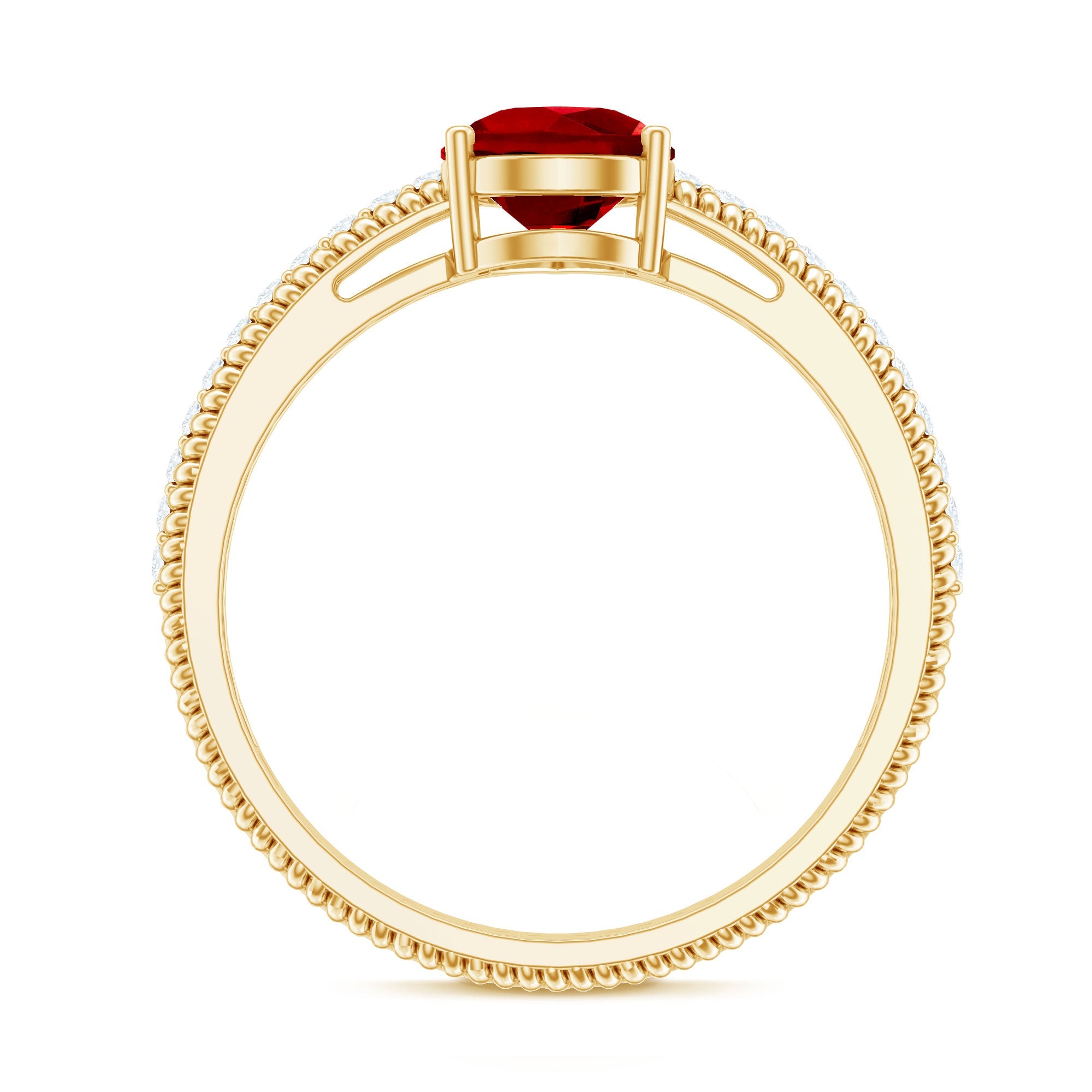 Solitaire Lab Grown Ruby Teardrop Engagement Ring with Diamonds