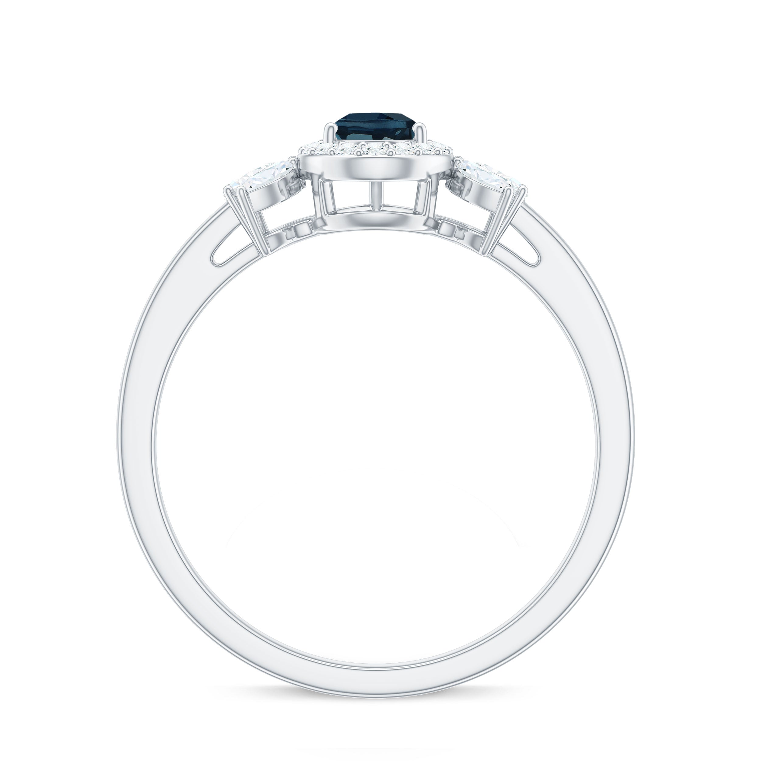 Pear Shaped London Blue Topaz Engagement Ring with Diamond Halo