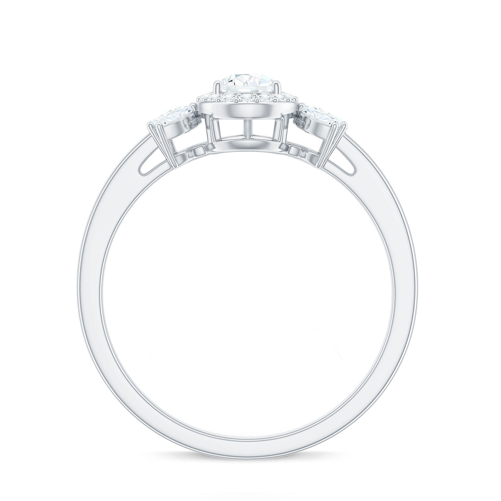 Pear Shaped Moissanite Halo Engagement Ring with Trio