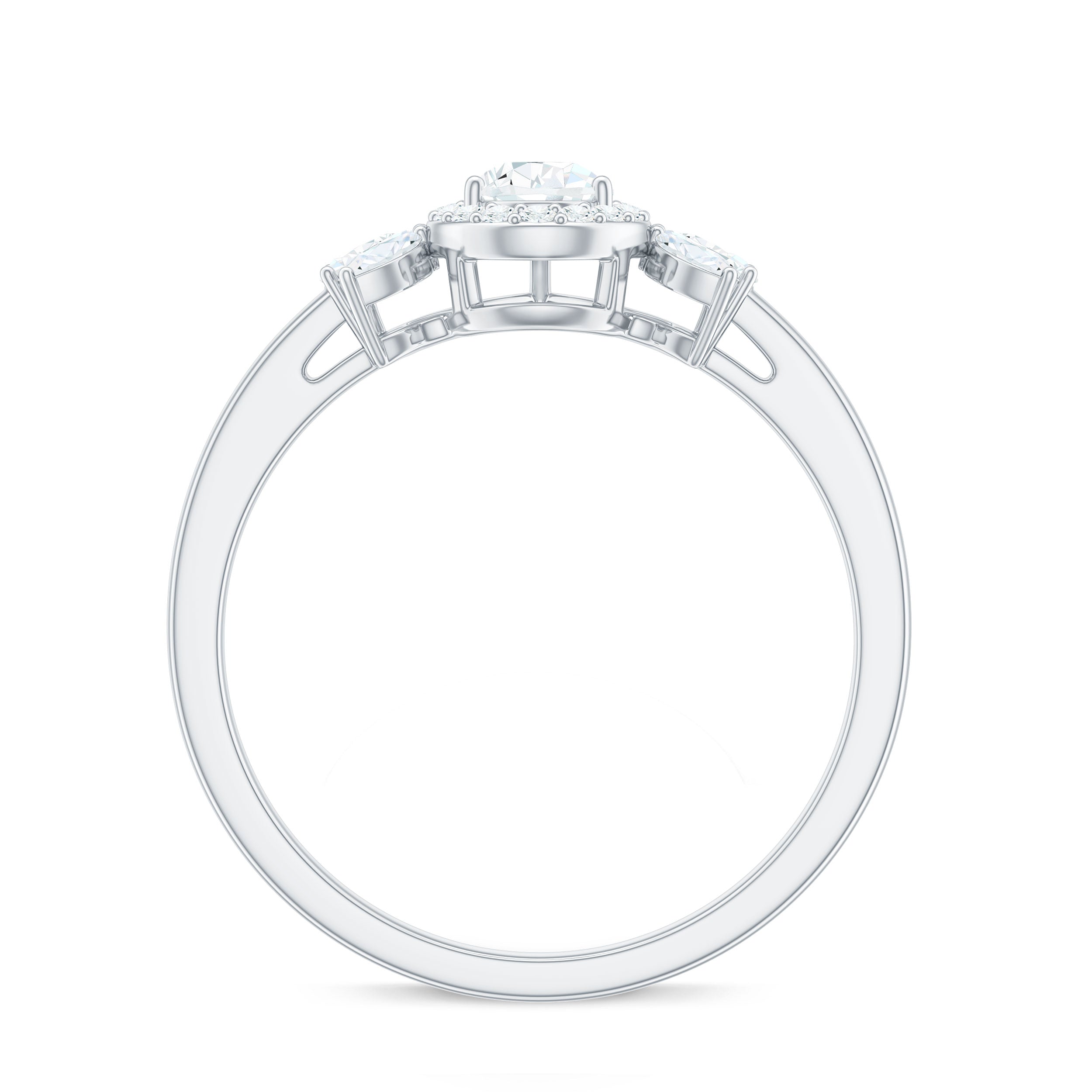 Pear Shaped Moissanite Halo Engagement Ring with Trio