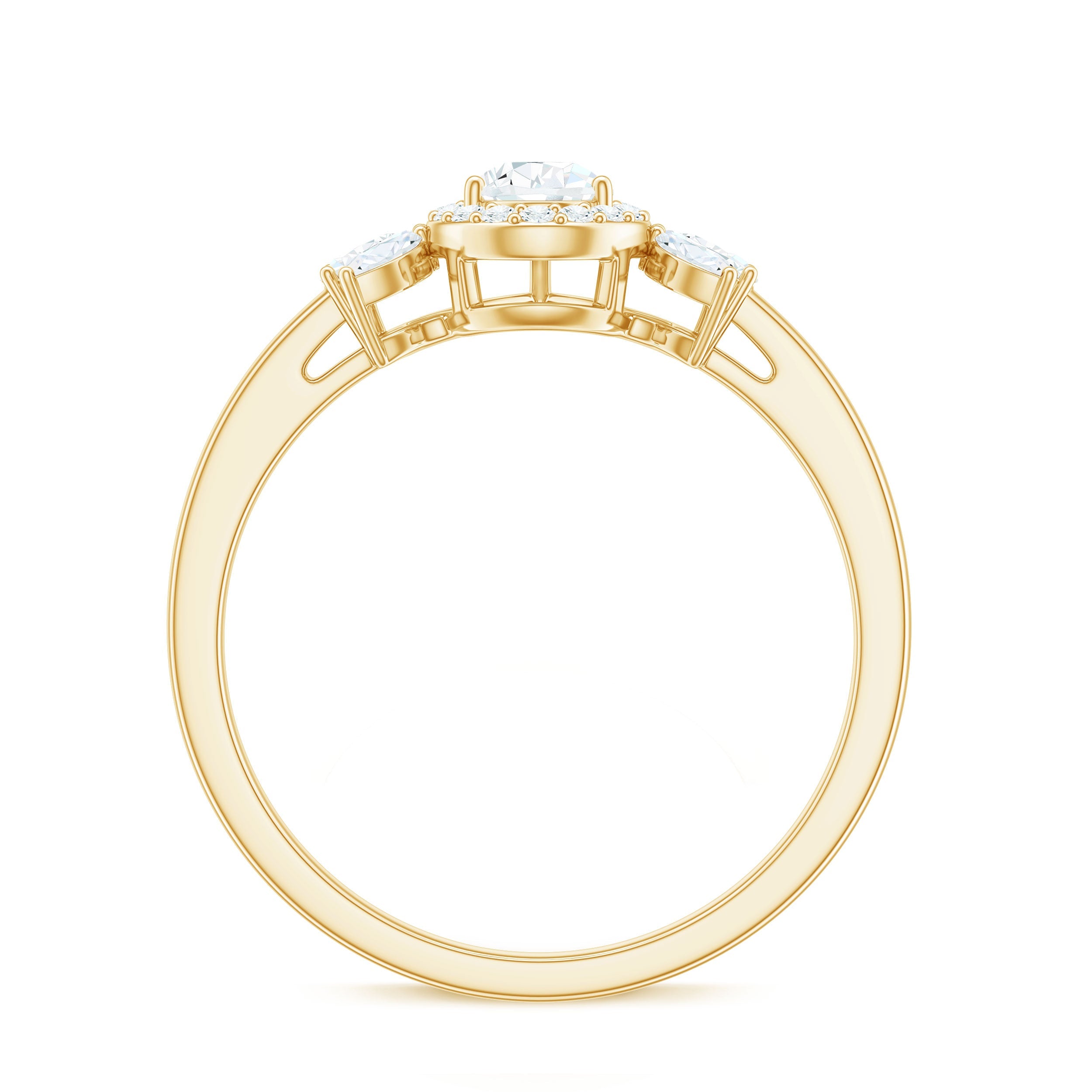 Pear Shaped Moissanite Halo Engagement Ring with Trio