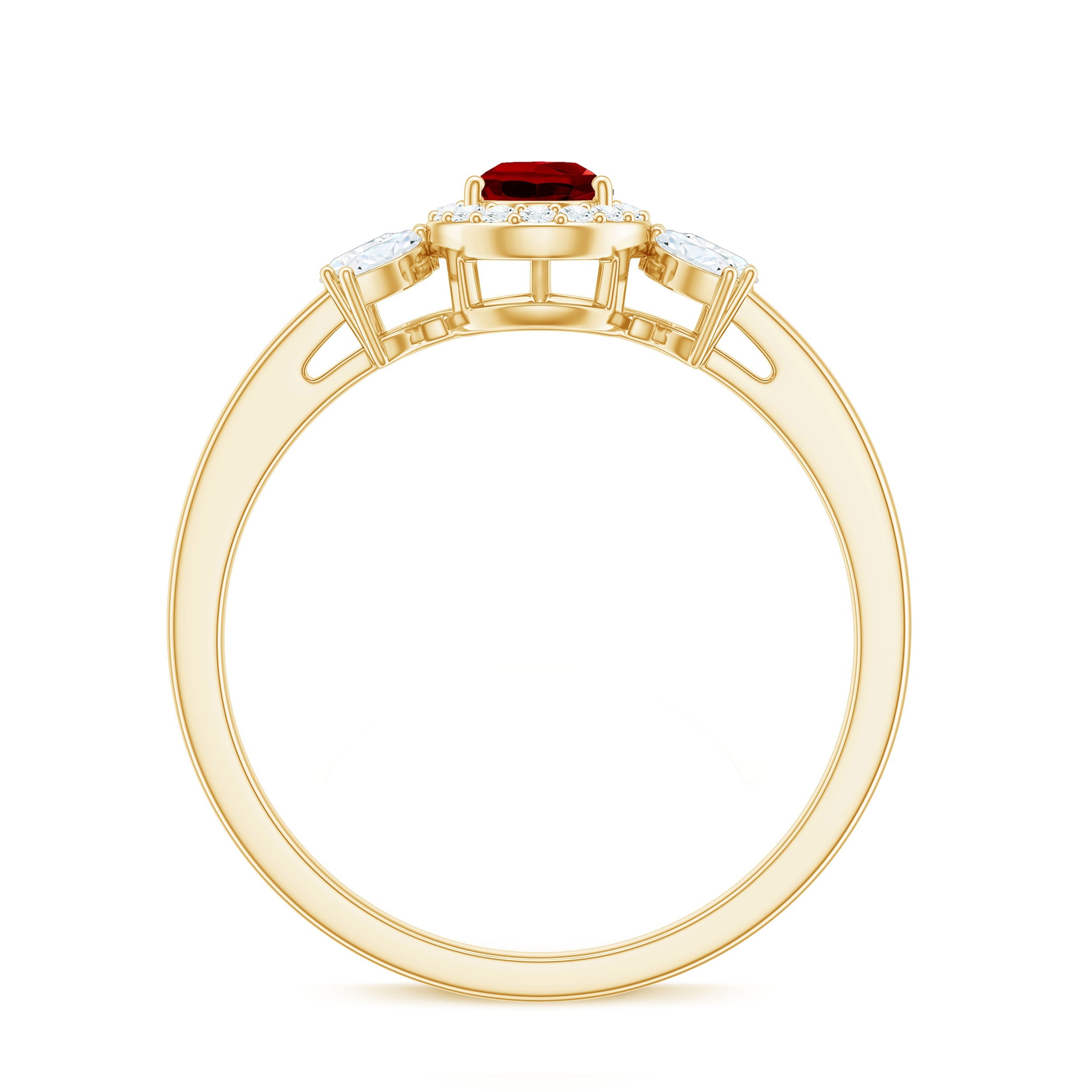 Pear Shaped Lab Grown Ruby Engagement Ring with Diamond Halo