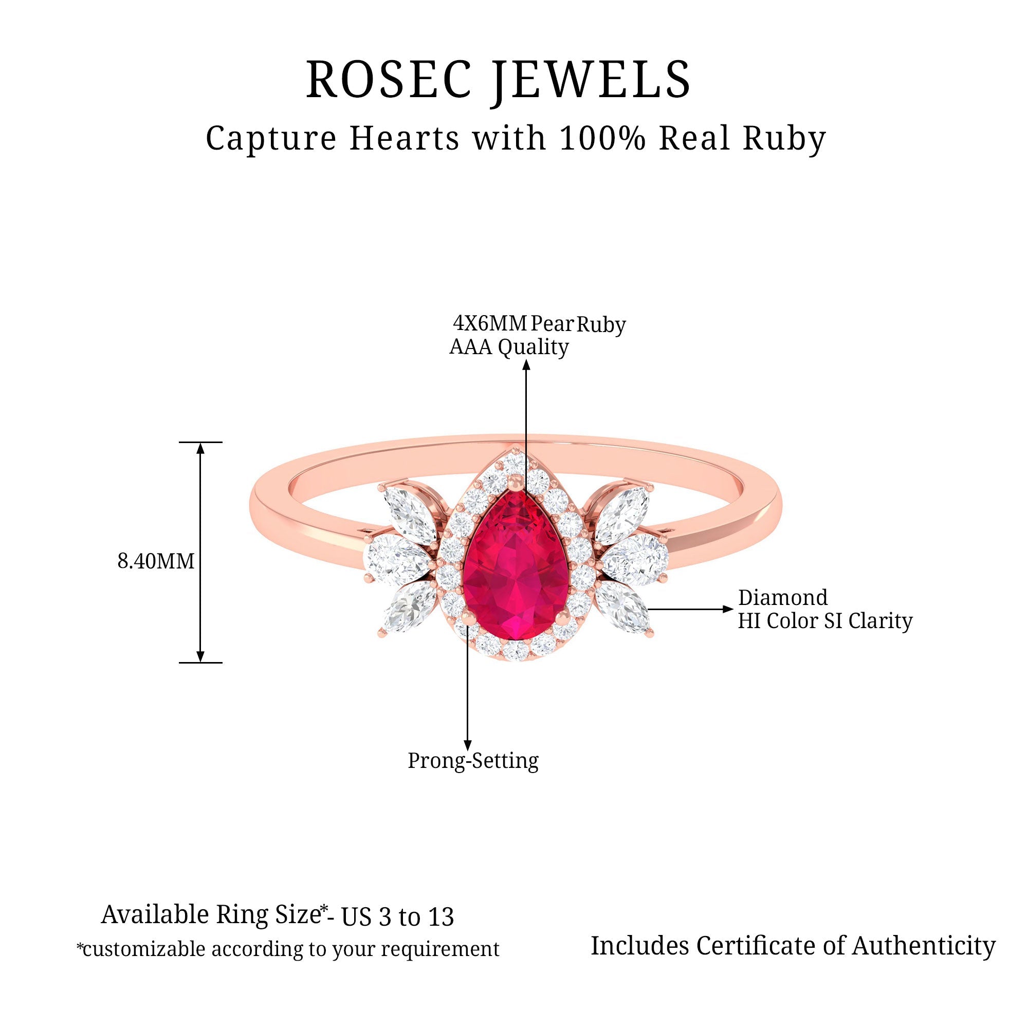 Natural 0.8 Carat Ruby Pear Shaped Engagement Ring with Diamond Halo