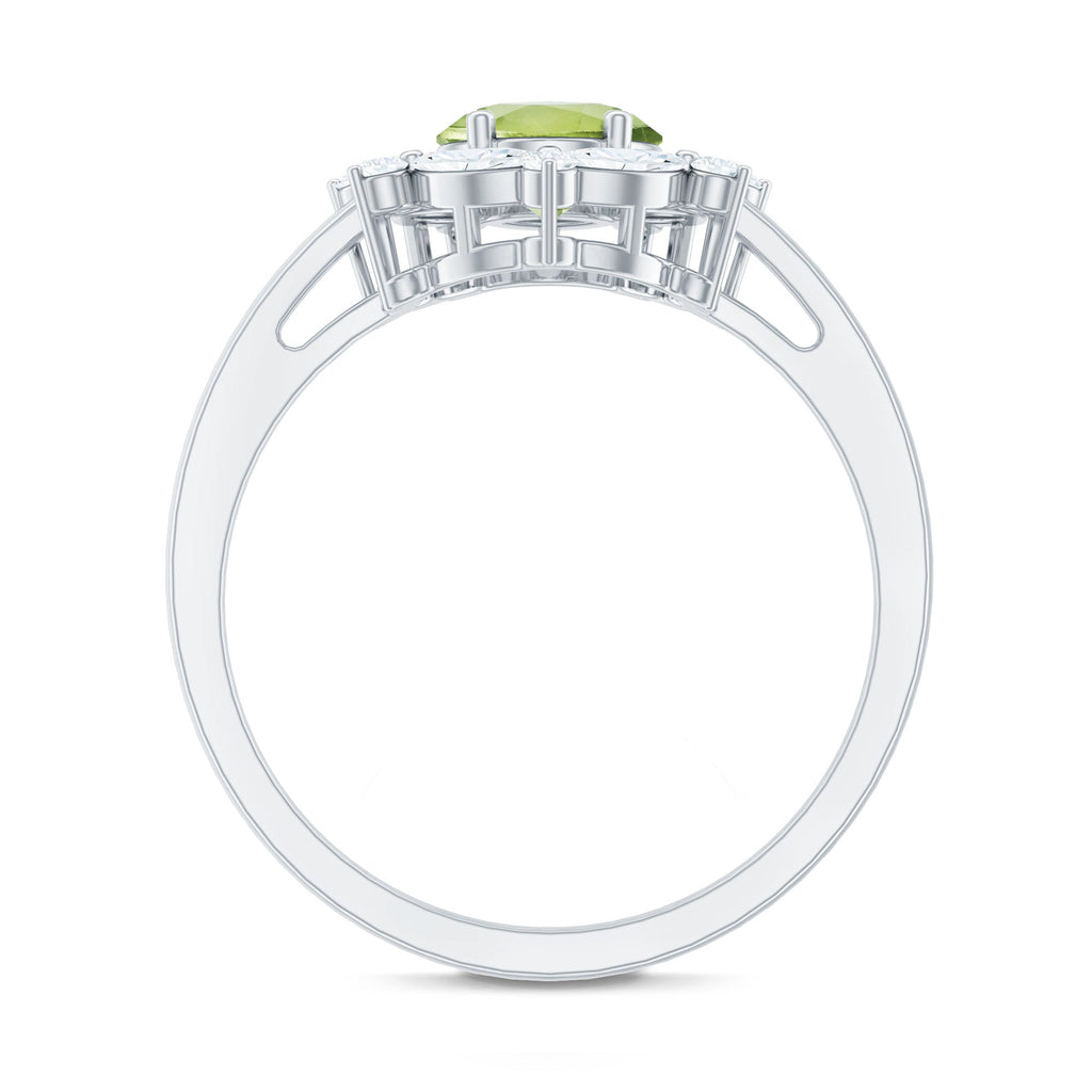 Natural 1 Carat Peridot Oval Engagement Ring with Moissanite