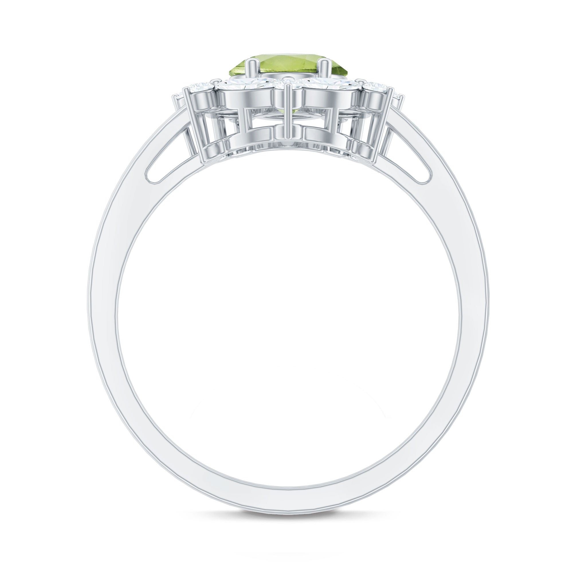 Natural 1 Carat Peridot Oval Engagement Ring with Moissanite