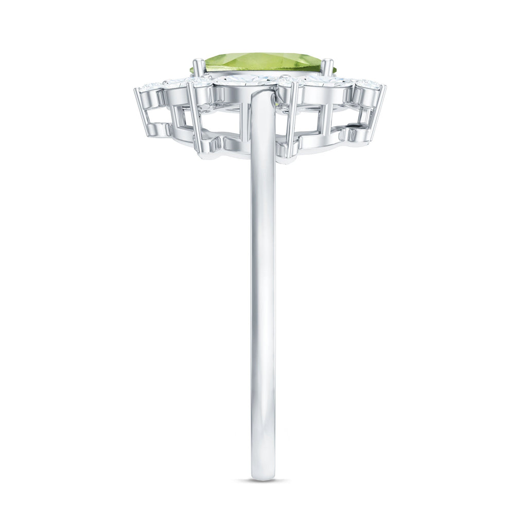 Natural 1 Carat Peridot Oval Engagement Ring with Moissanite