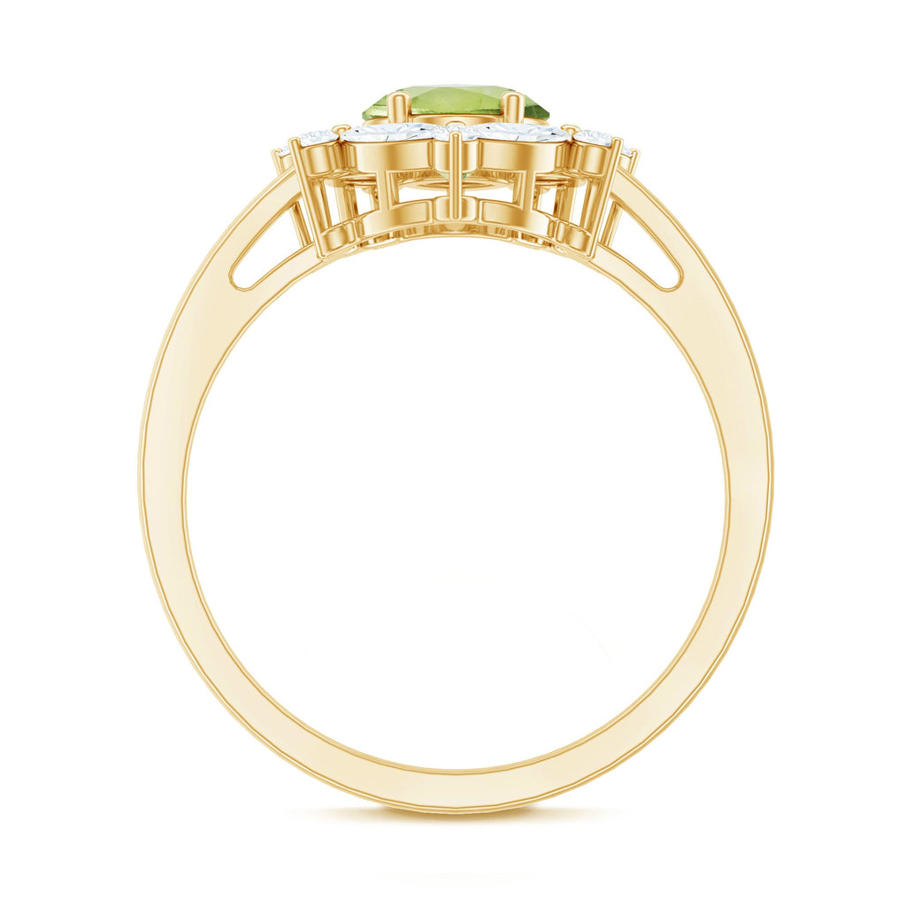Natural 1 Carat Peridot Oval Engagement Ring with Moissanite
