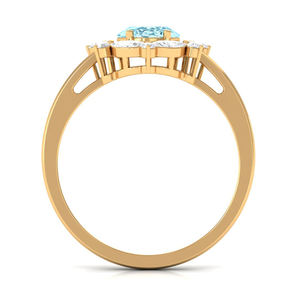 Genuine Aquamarine Vintage Inspired Engagement Ring with Halo