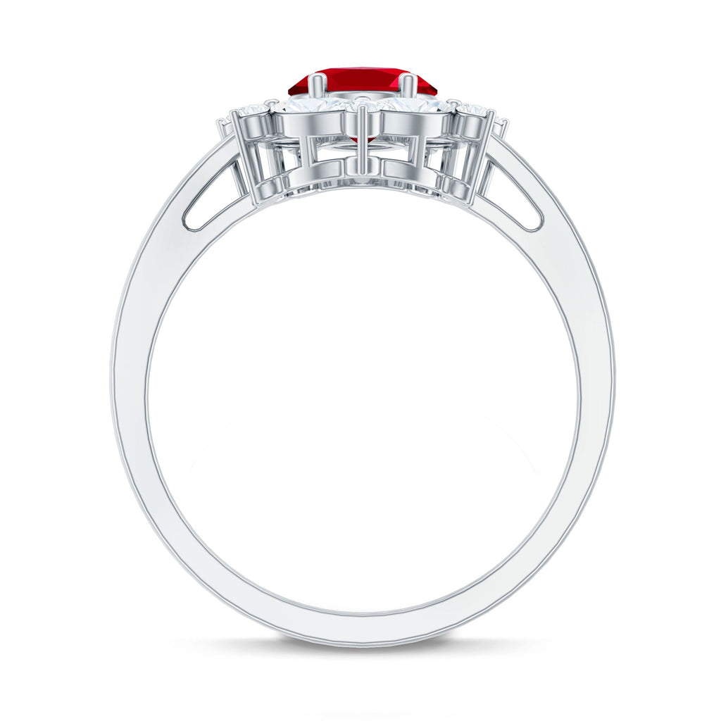 1.5 Carat Oval Shaped Lab Created Ruby Statement Engagement Ring with Diamond