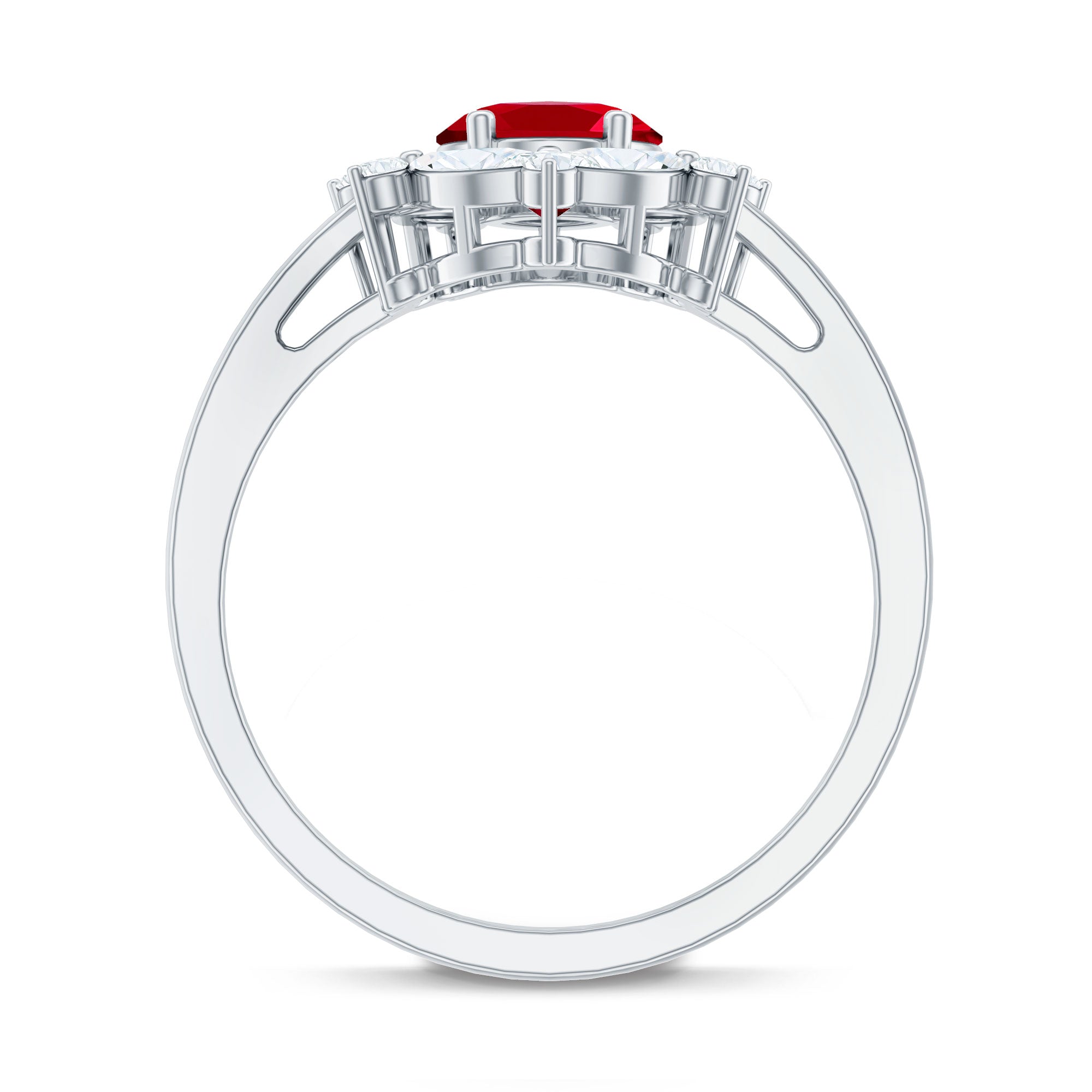 1.5 Carat Oval Shaped Lab Created Ruby Statement Engagement Ring with Diamond