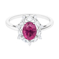 Oval Pink Tourmaline Designer Engagement Ring with Moissanite Halo