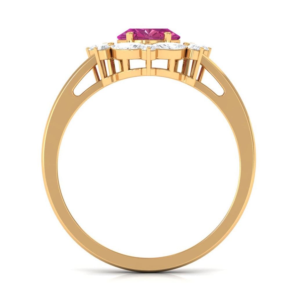 Oval Pink Tourmaline Designer Engagement Ring with Moissanite Halo