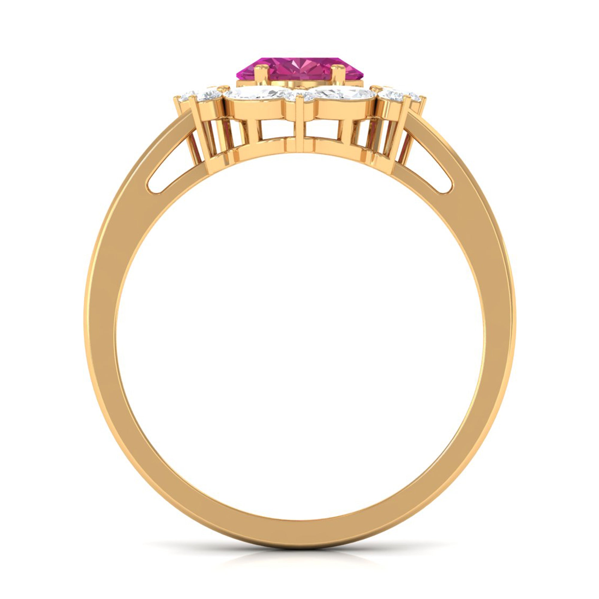 Oval Pink Tourmaline Designer Engagement Ring with Moissanite Halo
