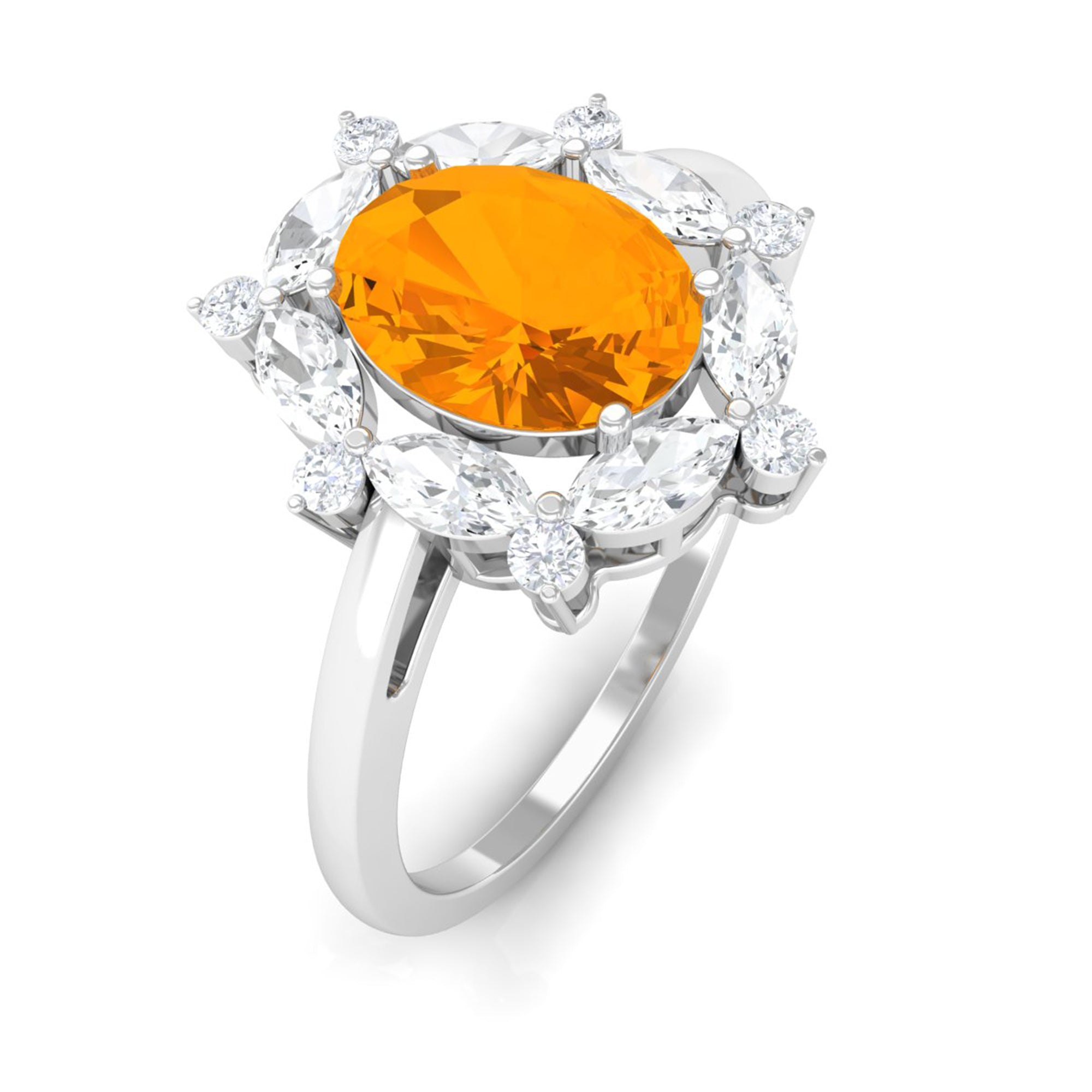 Natural 1 Carat Fire Opal Engagement Ring with Diamond Halo