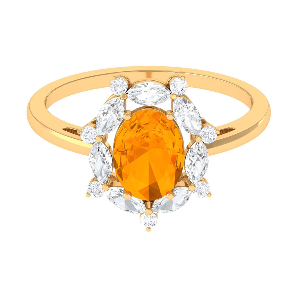 Natural 1 Carat Fire Opal Engagement Ring with Diamond Halo