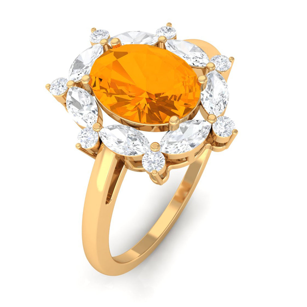Natural 1 Carat Fire Opal Engagement Ring with Diamond Halo