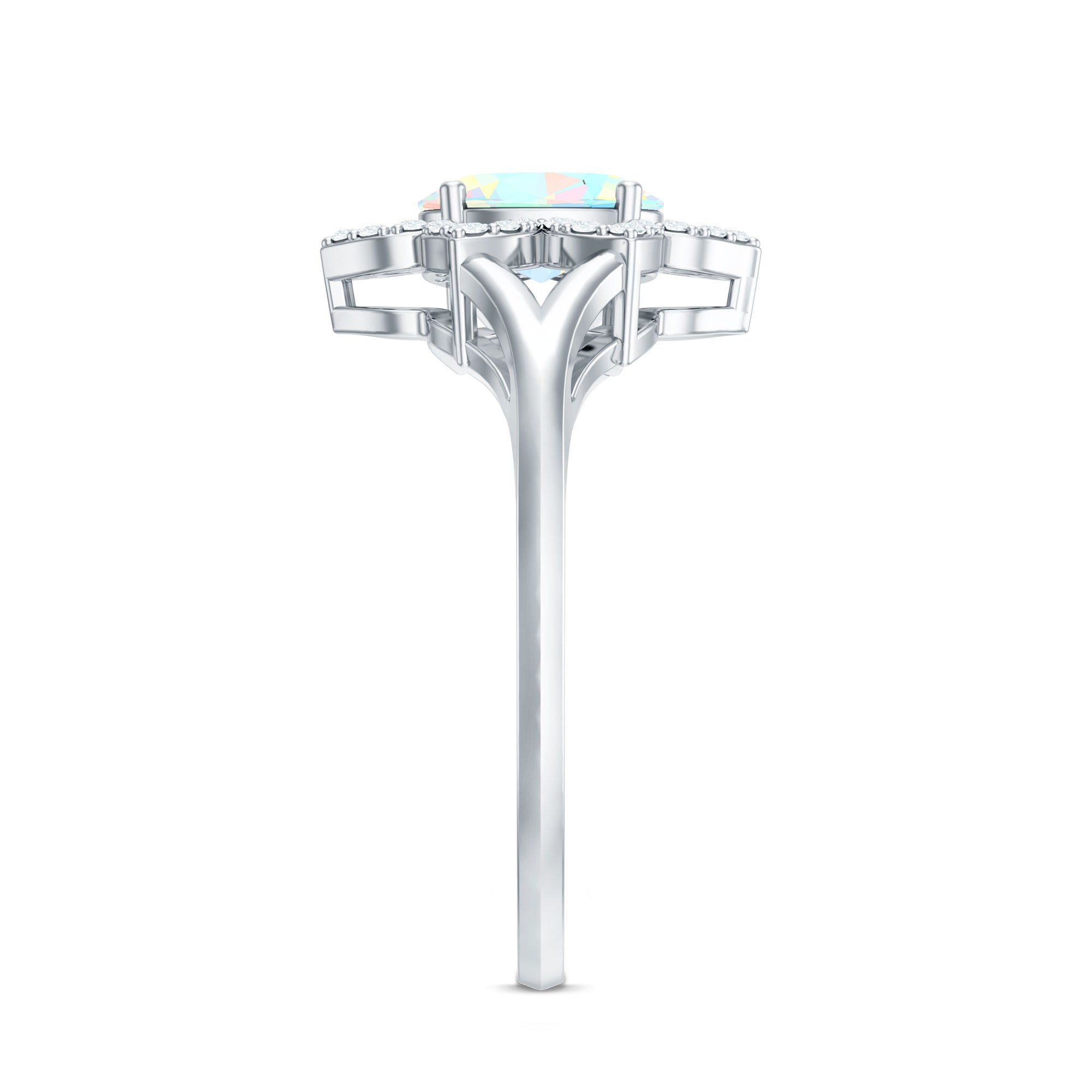 Real Oval Ethiopian Opal Diamond Flower Engagement Ring with Split Shank