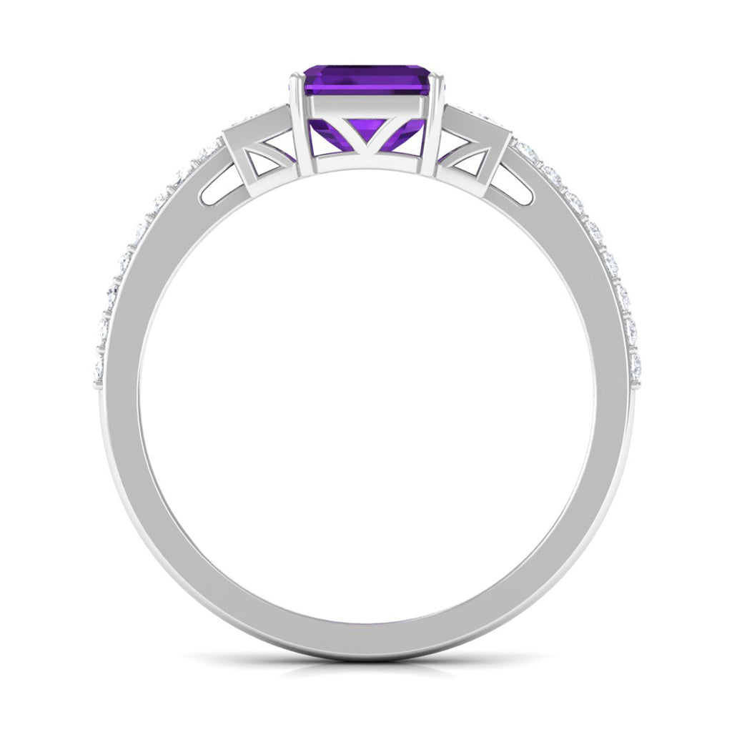 Genuine 3 Carat Amethyst Asscher Cut Engagement Ring with Diamond