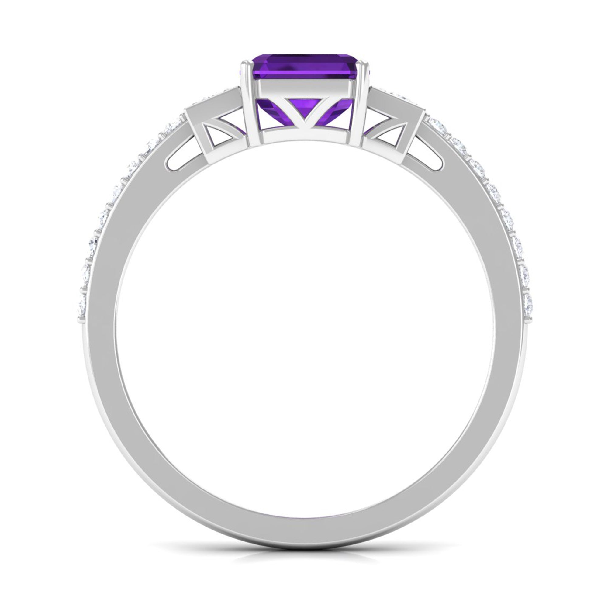 Genuine 3 Carat Amethyst Asscher Cut Engagement Ring with Diamond