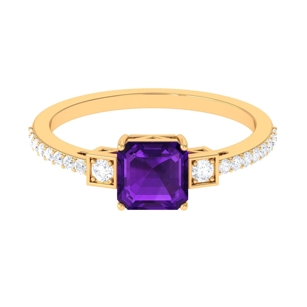 Genuine 3 Carat Amethyst Asscher Cut Engagement Ring with Diamond