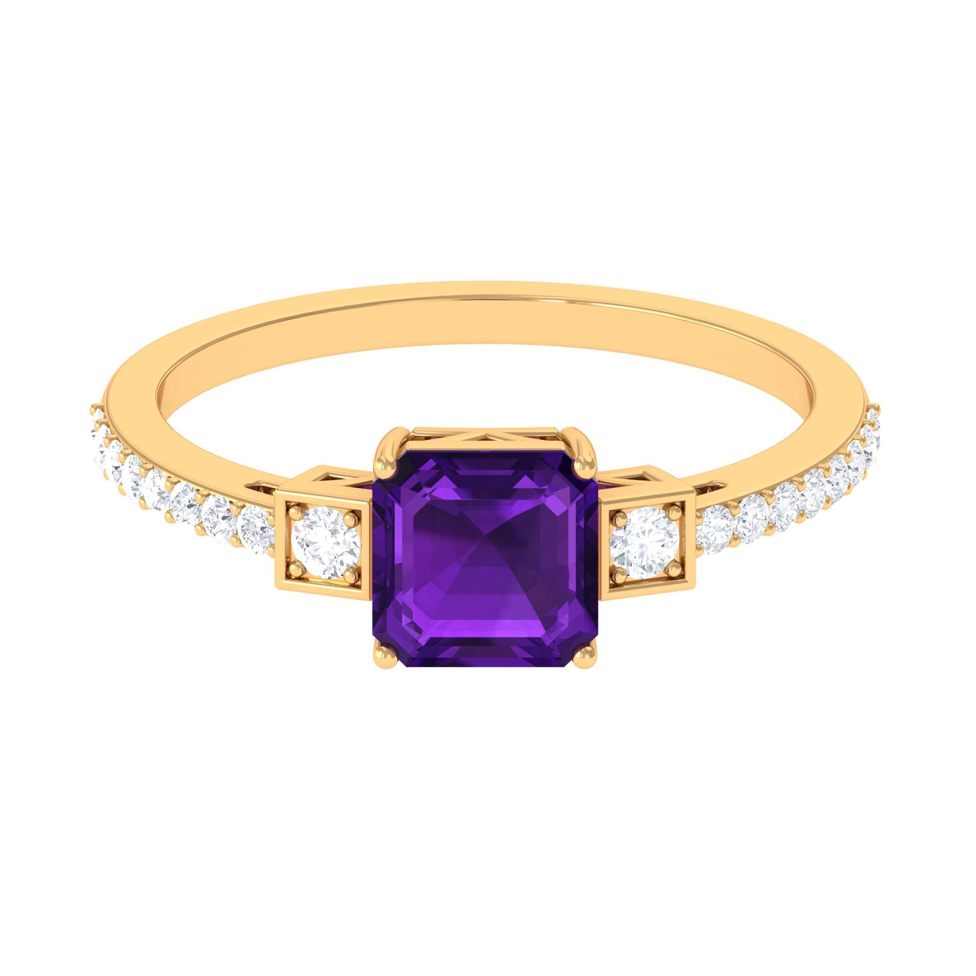Genuine 3 Carat Amethyst Asscher Cut Engagement Ring with Diamond