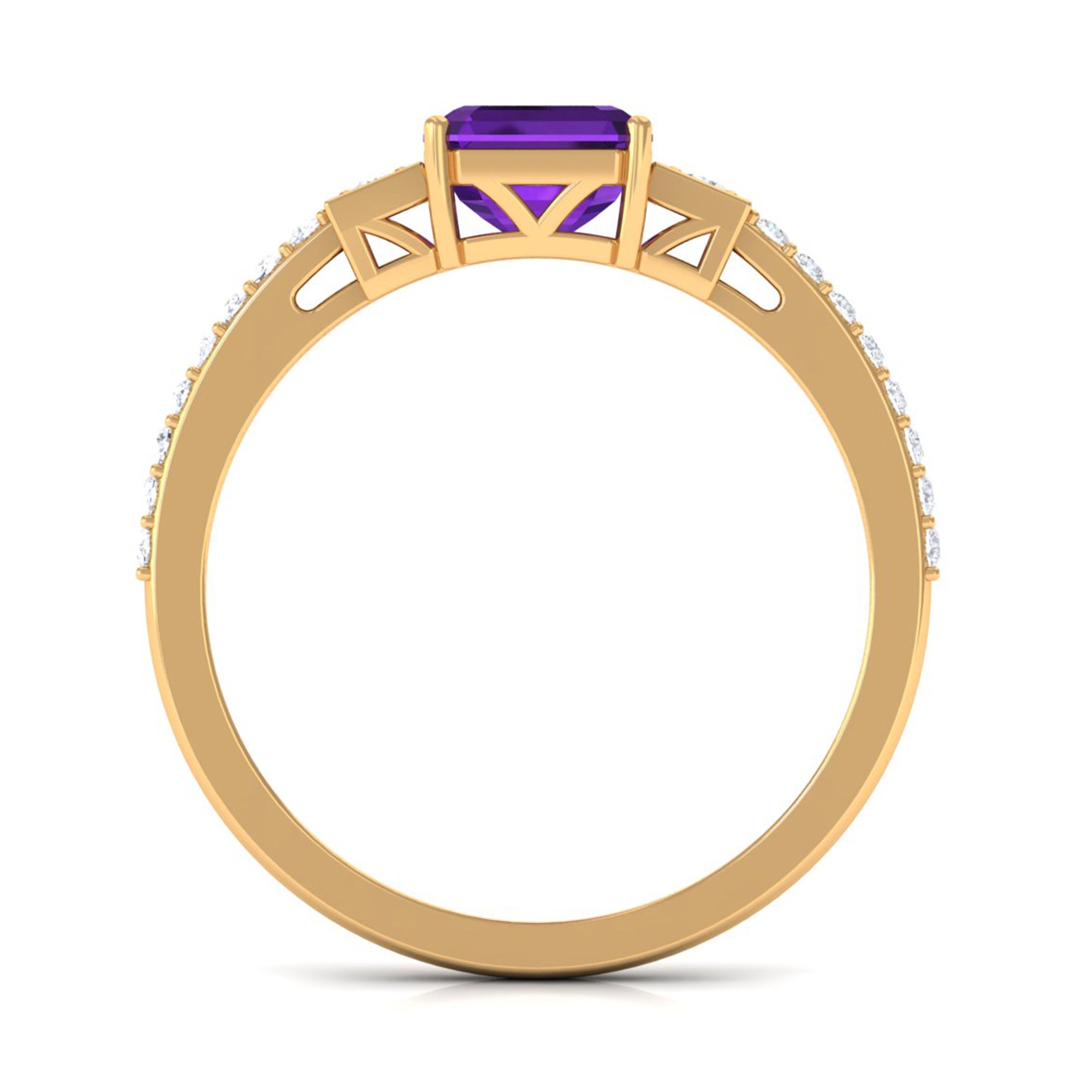 Genuine 3 Carat Amethyst Asscher Cut Engagement Ring with Diamond