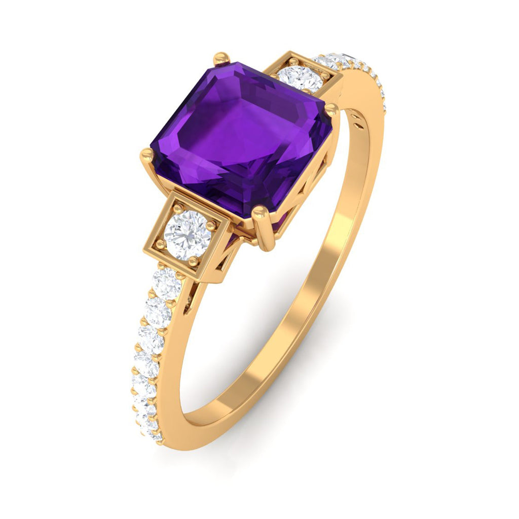 Genuine 3 Carat Amethyst Asscher Cut Engagement Ring with Diamond