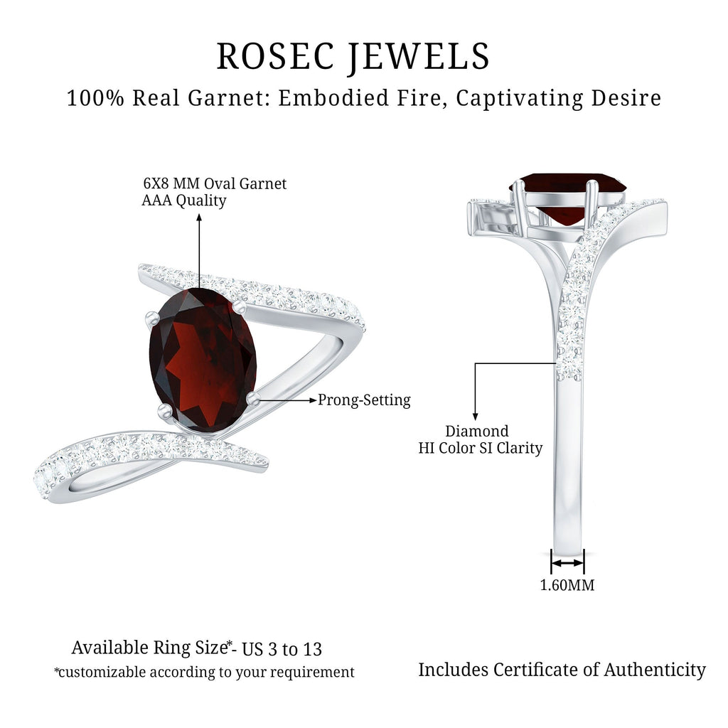 Natural 1.5 Carat Garnet Oval Engagement Ring with Diamond