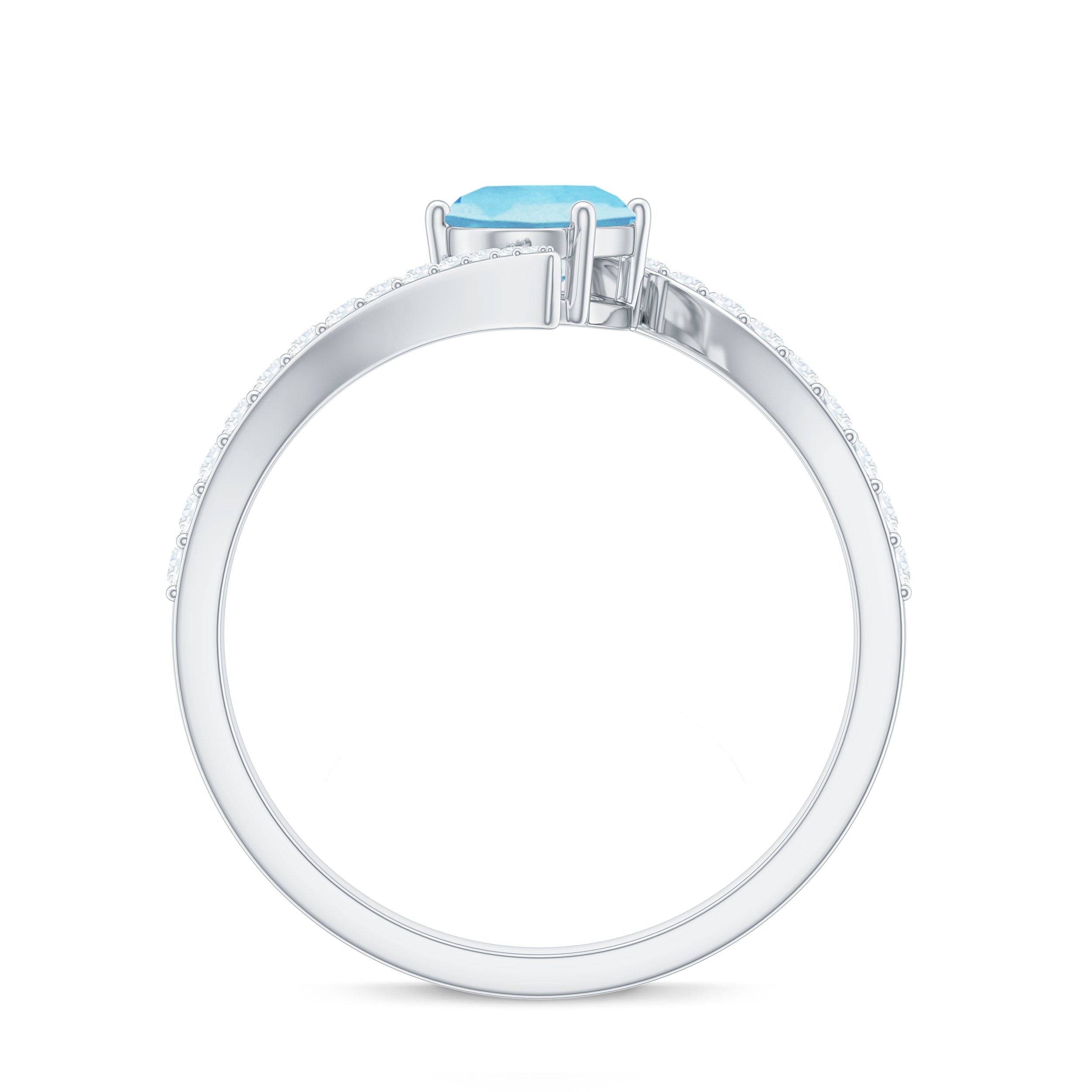 Natural Aquamarine Oval Engagement Ring with Diamond Bypass Shank